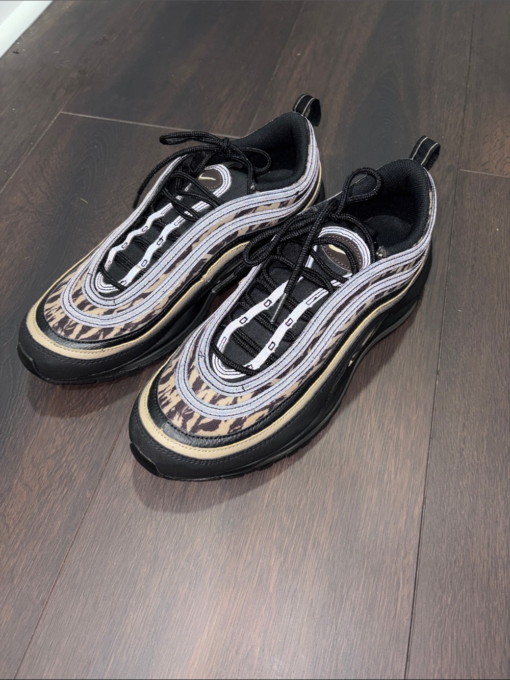 Men’s
Animal-Print Running Sneakers in Black and Tan